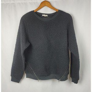 Silence + Noise Women Teddy Bear Crew  Neck Side Zipper Size XS Black